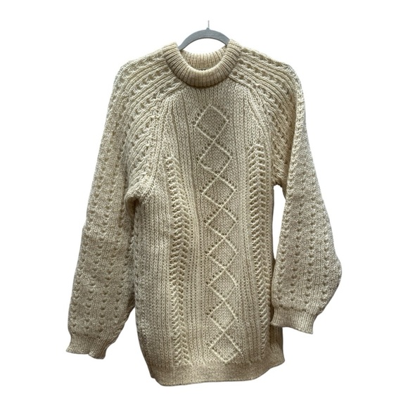 Vintage McRitchie Of Edinburgh‎ 100% Pure Wool Jumper Size L Cream Fisherman - Picture 1 of 9